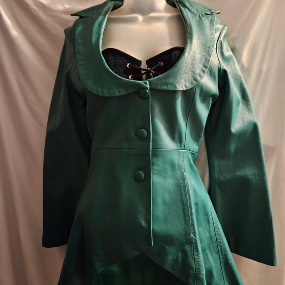 NEW Dead Stock Green Leather Coat/Jacket S/M FIT AND FLAIR - Picture 9 of 16